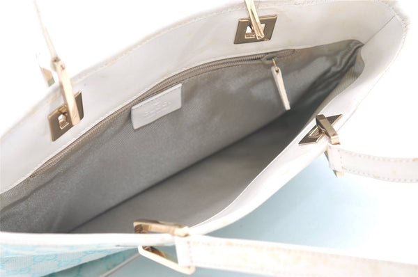 Authentic GUCCI Shoulder Tote Bag GG Canvas Leather 0021099 Light Blue 5352I