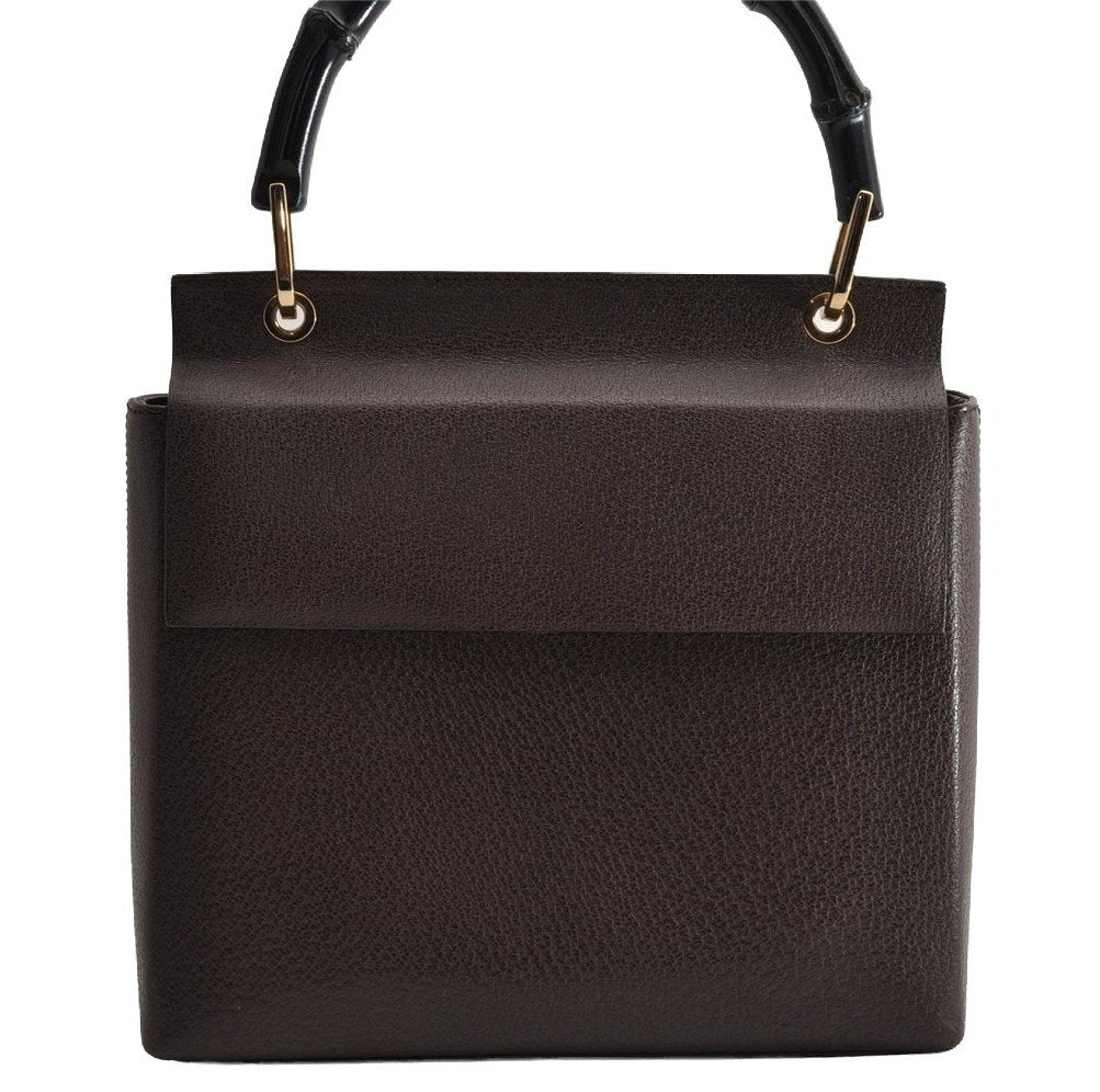 Authentic GUCCI Bamboo Vintage Hand Bag Purse Leather Brown 5355I