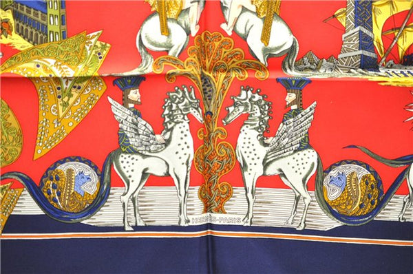 Authentic HERMES Carre 90 Scarf "Au FIL de la SOIE" Silk Navy 5357E