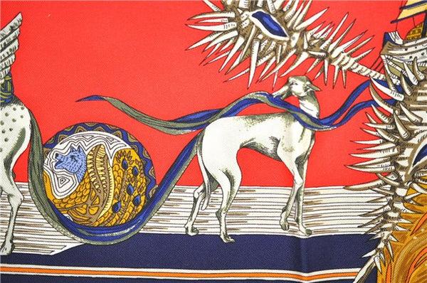 Authentic HERMES Carre 90 Scarf "Au FIL de la SOIE" Silk Navy 5357E