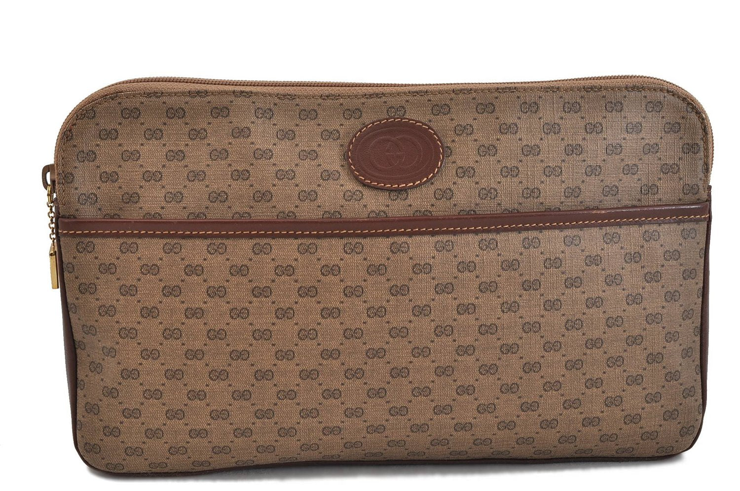 Authentic GUCCI Micro GG PVC Leather Clutch Bag Brown 5358C