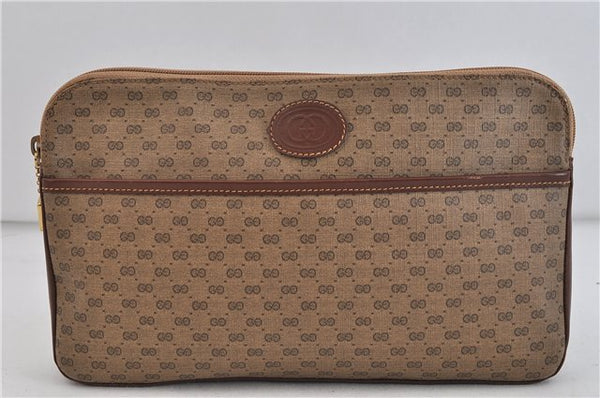 Authentic GUCCI Micro GG PVC Leather Clutch Bag Brown 5358C