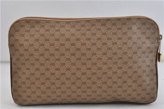 Authentic GUCCI Micro GG PVC Leather Clutch Bag Brown 5358C