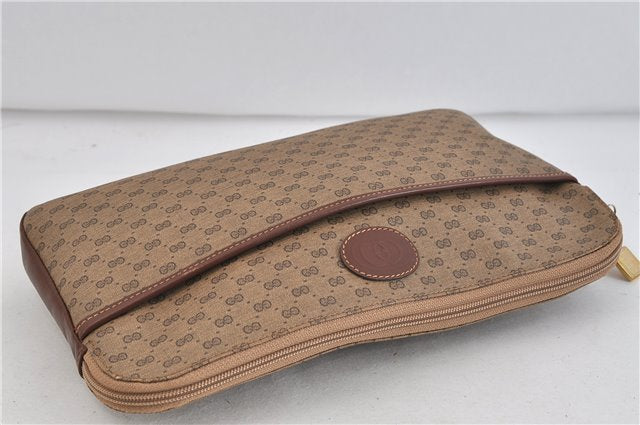 Authentic GUCCI Micro GG PVC Leather Clutch Bag Brown 5358C