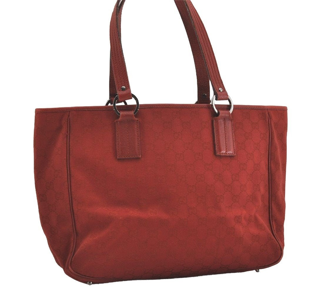 Authentic GUCCI Vintage Shoulder Tote Bag GG Canvas Leather 113017 Red 5360I