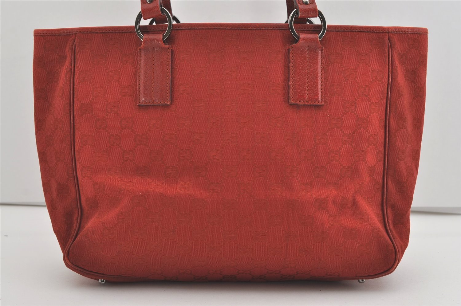 Authentic GUCCI Vintage Shoulder Tote Bag GG Canvas Leather 113017 Red 5360I