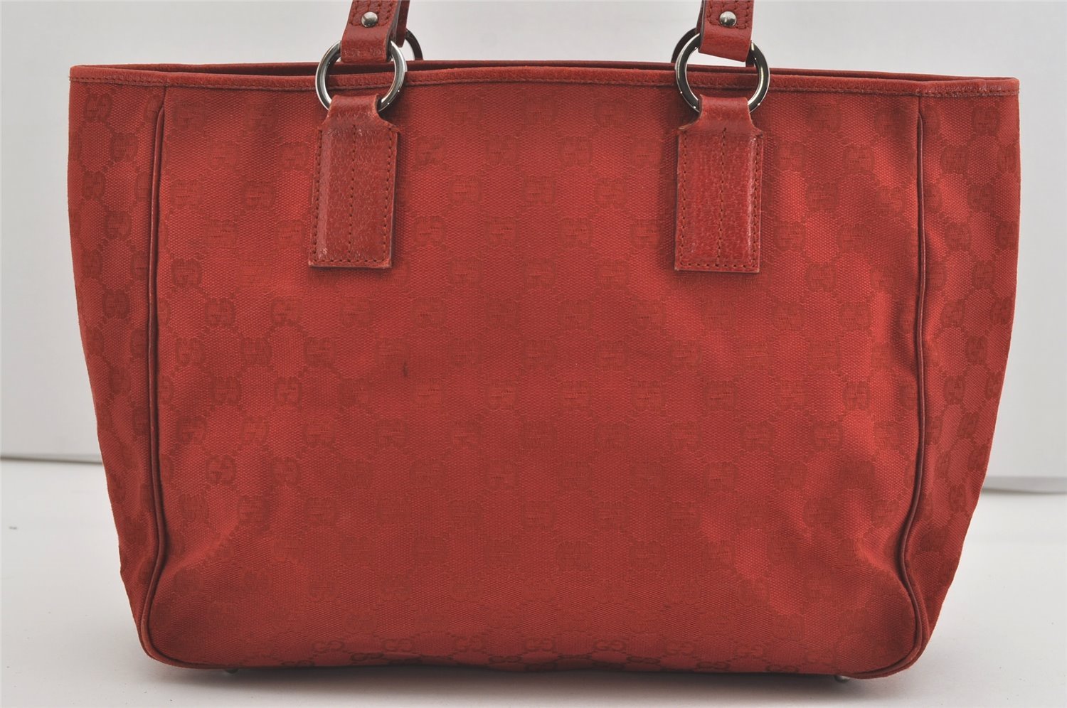 Authentic GUCCI Vintage Shoulder Tote Bag GG Canvas Leather 113017 Red 5360I