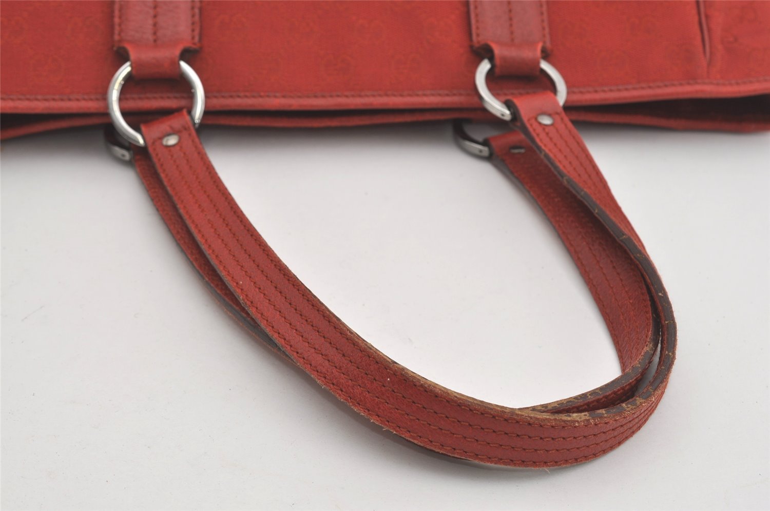 Authentic GUCCI Vintage Shoulder Tote Bag GG Canvas Leather 113017 Red 5360I