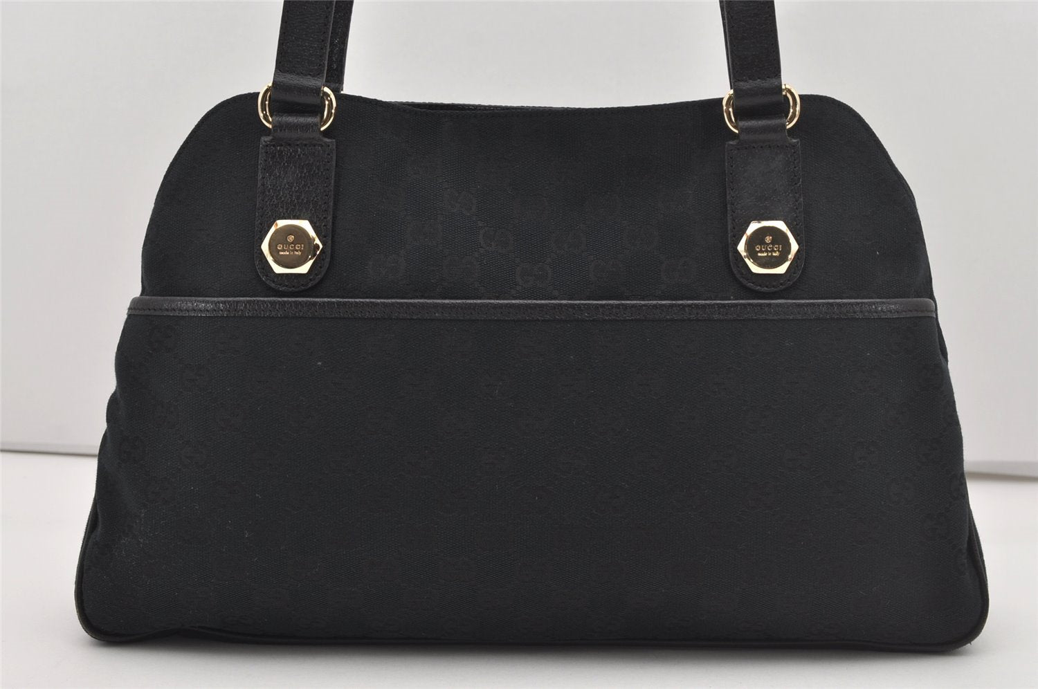 Authentic GUCCI Charmy Shoulder Tote Bag GG Canvas Leather 163288 Black 5361I