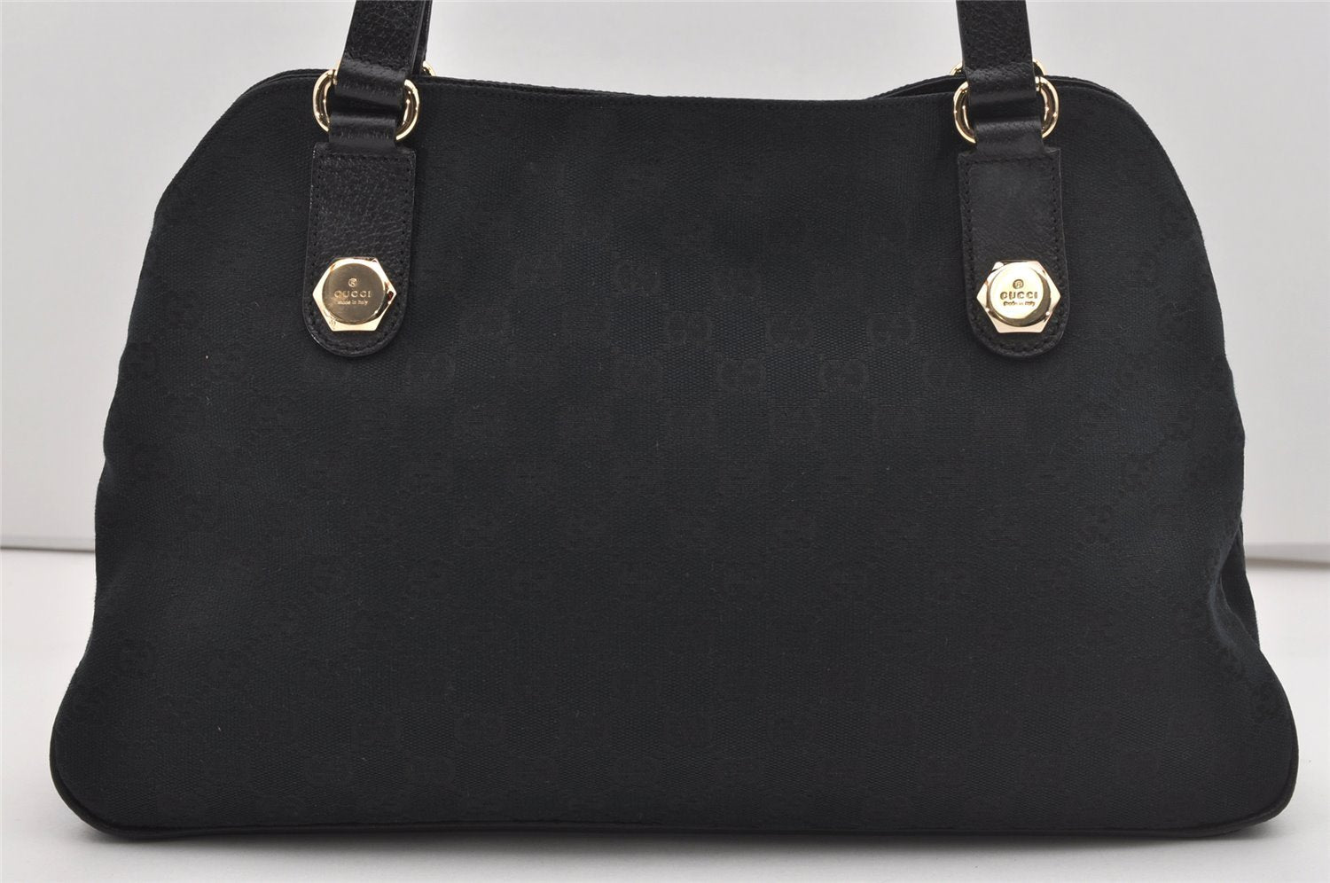 Authentic GUCCI Charmy Shoulder Tote Bag GG Canvas Leather 163288 Black 5361I