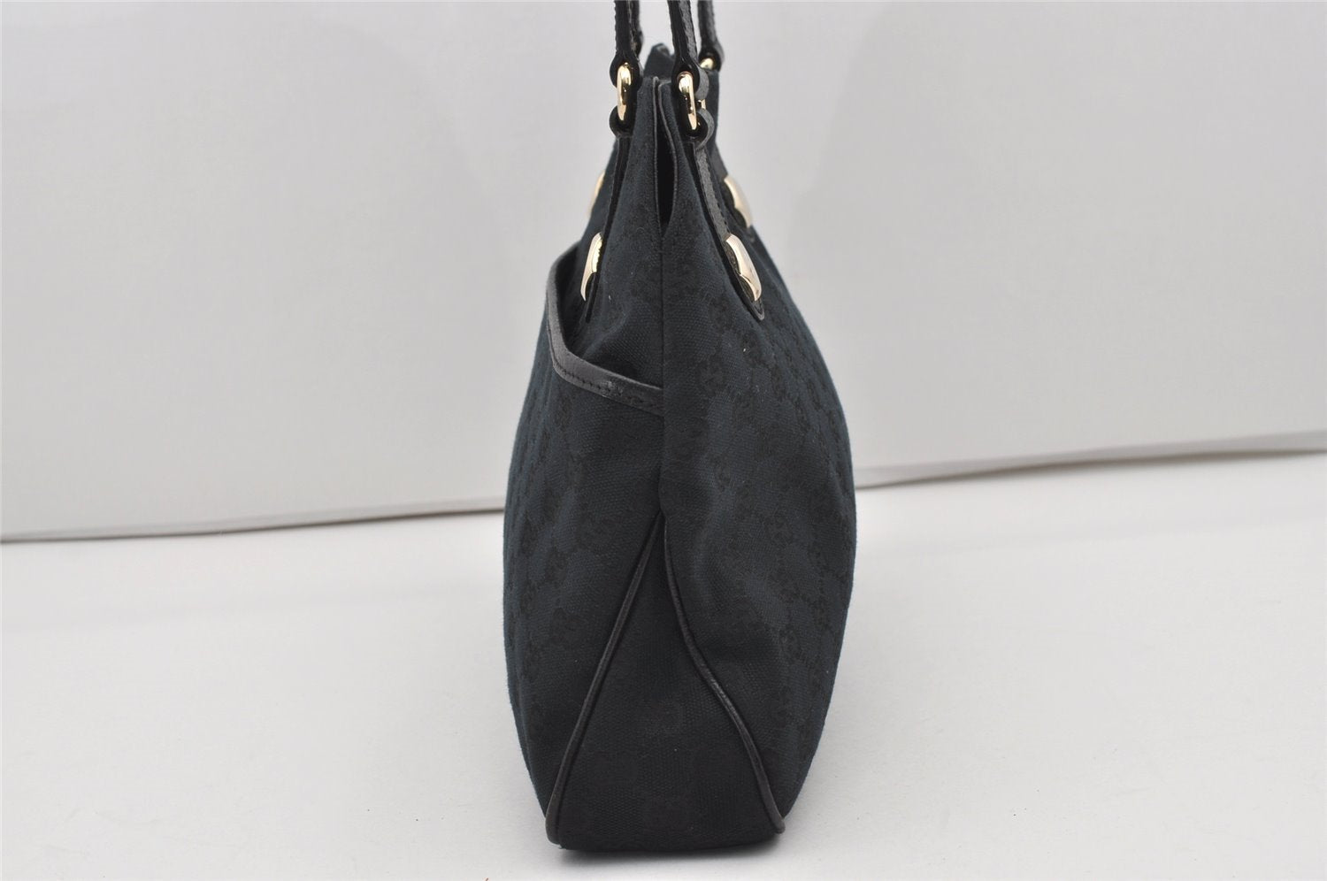 Authentic GUCCI Charmy Shoulder Tote Bag GG Canvas Leather 163288 Black 5361I