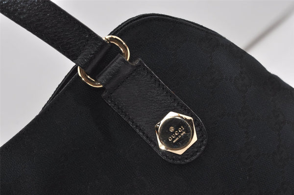 Authentic GUCCI Charmy Shoulder Tote Bag GG Canvas Leather 163288 Black 5361I