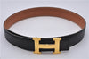 Authentic HERMES Constance Leather Belt Size 65cm 25.6" Black Brown Box 5363E