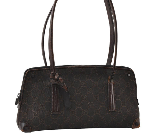 Authentic GUCCI Shoulder Hand Bag Purse GG Canvas Leather 73880 Brown 5365I