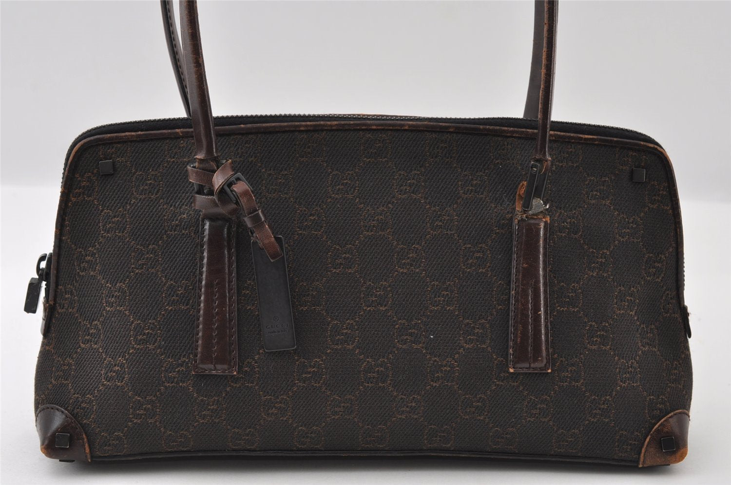 Authentic GUCCI Shoulder Hand Bag Purse GG Canvas Leather 73880 Brown 5365I