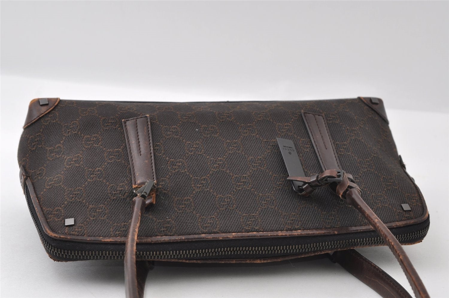 Authentic GUCCI Shoulder Hand Bag Purse GG Canvas Leather 73880 Brown 5365I