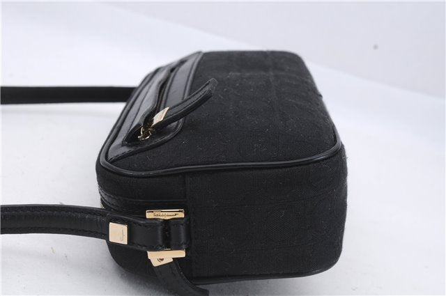 Authentic Ferragamo Gancini Canvas Leather Shoulder Bag Pouch Purse Black 5366D