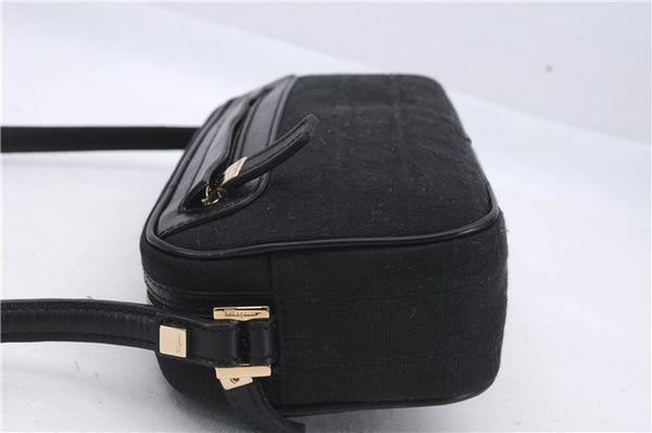 Authentic Ferragamo Gancini Canvas Leather Shoulder Bag Pouch Purse Black 5366D