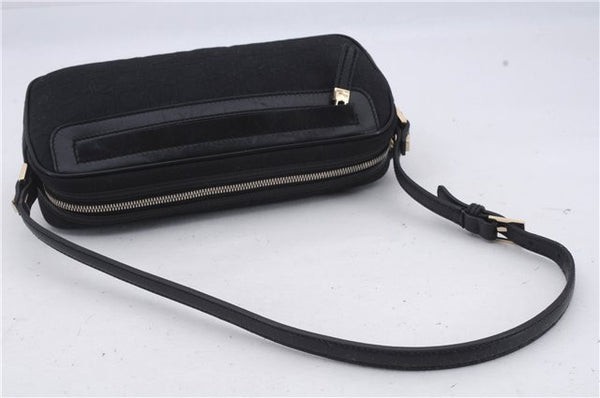 Authentic Ferragamo Gancini Canvas Leather Shoulder Bag Pouch Purse Black 5366D