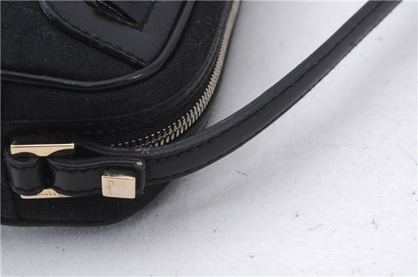 Authentic Ferragamo Gancini Canvas Leather Shoulder Bag Pouch Purse Black 5366D