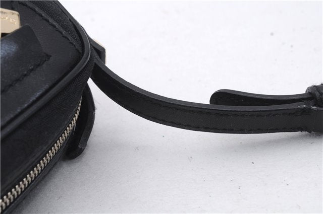 Authentic Ferragamo Gancini Canvas Leather Shoulder Bag Pouch Purse Black 5366D