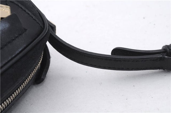 Authentic Ferragamo Gancini Canvas Leather Shoulder Bag Pouch Purse Black 5366D
