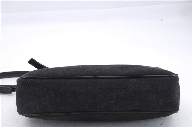 Authentic Ferragamo Gancini Canvas Leather Shoulder Bag Pouch Purse Black 5366D