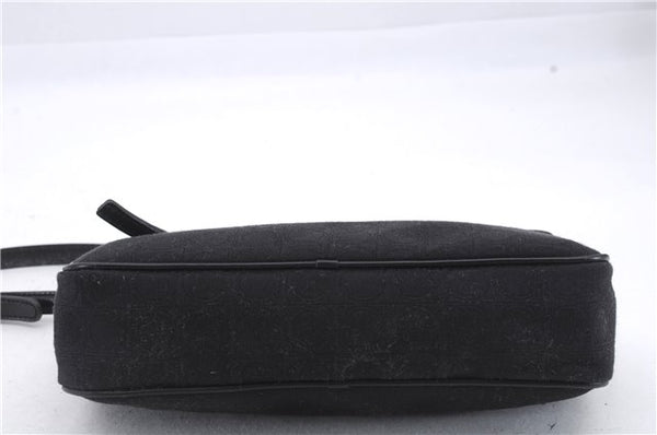 Authentic Ferragamo Gancini Canvas Leather Shoulder Bag Pouch Purse Black 5366D