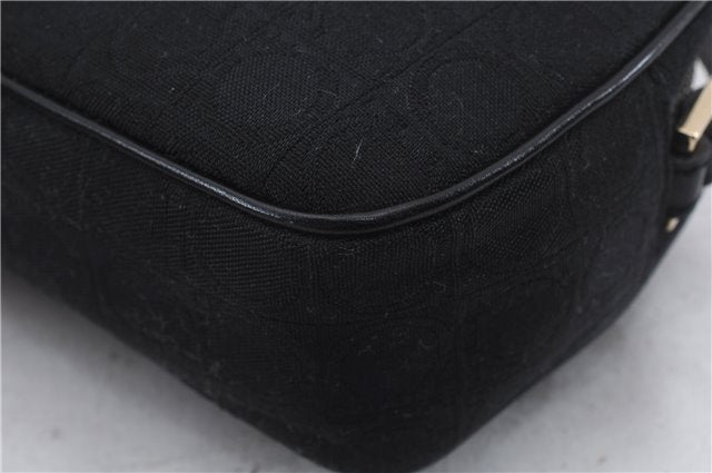 Authentic Ferragamo Gancini Canvas Leather Shoulder Bag Pouch Purse Black 5366D