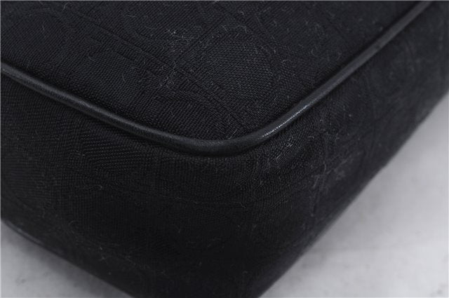 Authentic Ferragamo Gancini Canvas Leather Shoulder Bag Pouch Purse Black 5366D