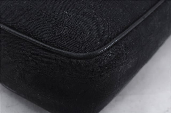 Authentic Ferragamo Gancini Canvas Leather Shoulder Bag Pouch Purse Black 5366D