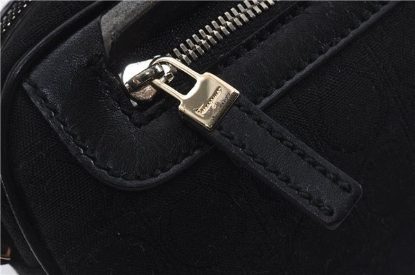 Authentic Ferragamo Gancini Canvas Leather Shoulder Bag Pouch Purse Black 5366D