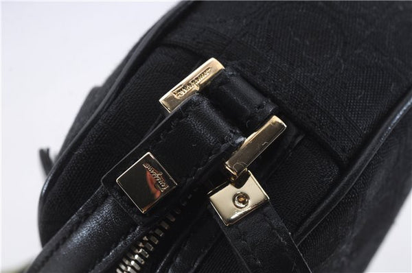 Authentic Ferragamo Gancini Canvas Leather Shoulder Bag Pouch Purse Black 5366D