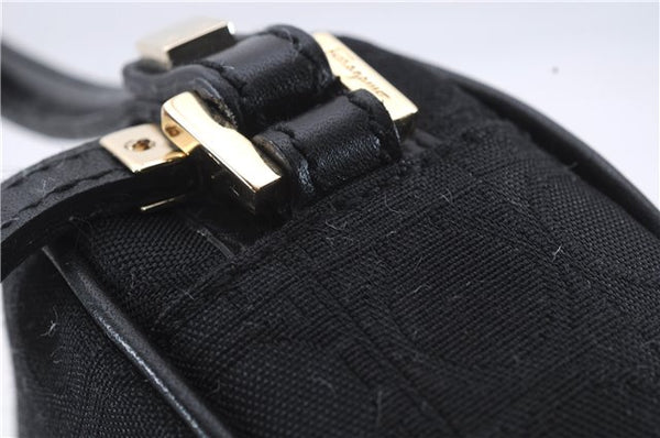 Authentic Ferragamo Gancini Canvas Leather Shoulder Bag Pouch Purse Black 5366D