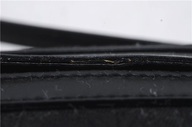 Authentic Ferragamo Gancini Canvas Leather Shoulder Bag Pouch Purse Black 5366D