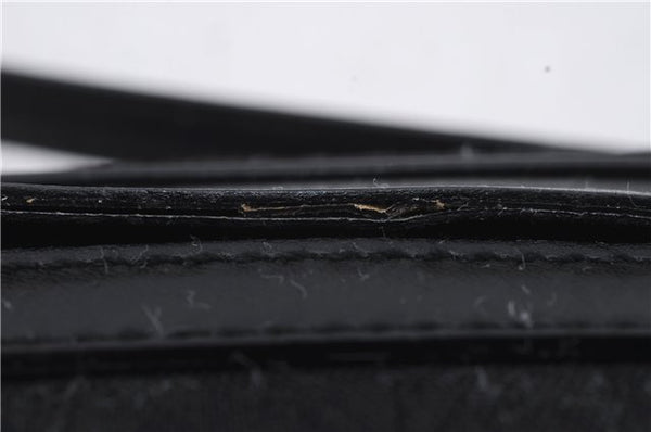 Authentic Ferragamo Gancini Canvas Leather Shoulder Bag Pouch Purse Black 5366D