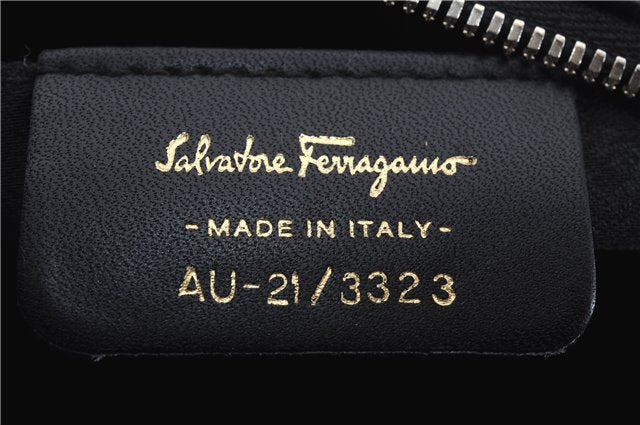 Authentic Ferragamo Gancini Canvas Leather Shoulder Bag Pouch Purse Black 5366D