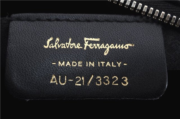 Authentic Ferragamo Gancini Canvas Leather Shoulder Bag Pouch Purse Black 5366D