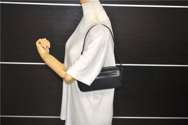 Authentic Ferragamo Gancini Canvas Leather Shoulder Bag Pouch Purse Black 5366D