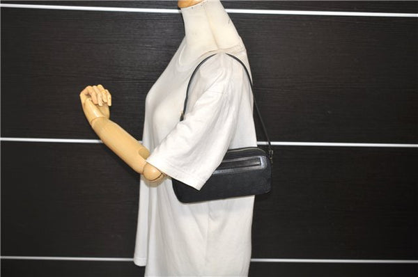 Authentic Ferragamo Gancini Canvas Leather Shoulder Bag Pouch Purse Black 5366D