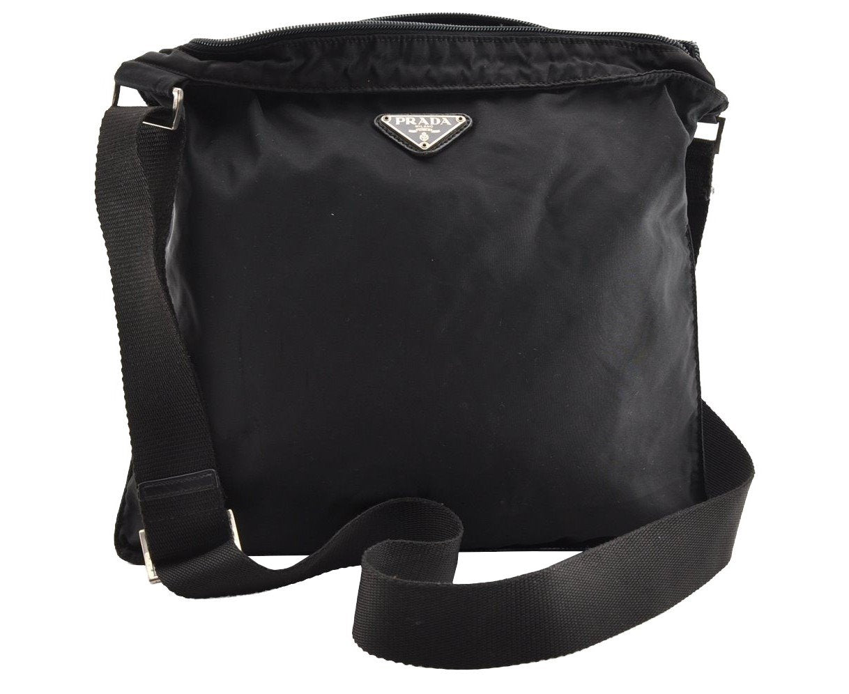 Authentic PRADA Vintage Nylon Tessuto Shoulder Cross Body Bag Black Junk 5366I