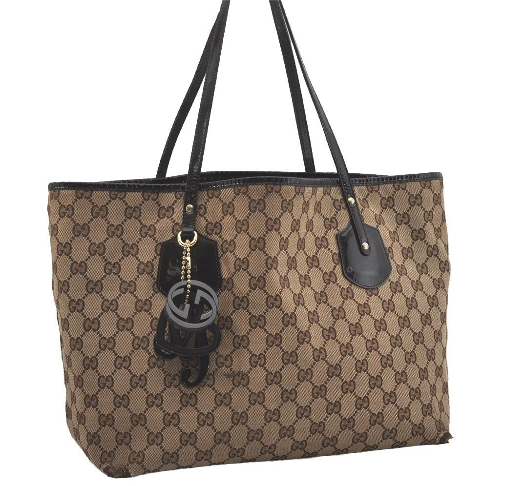Authentic GUCCI Jolie Shoulder Tote Bag GG Canvas Enamel 211975 Brown 5367I
