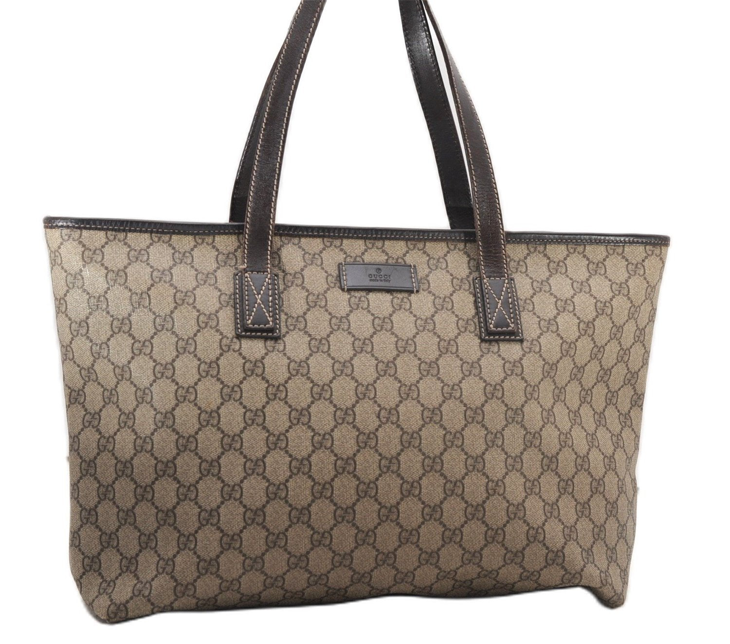 Authentic GUCCI Vintage Shoulder Hand Tote Bag GG PVC Leather 211137 Brown 5370F