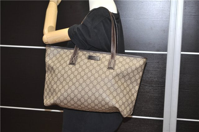 Authentic GUCCI Vintage Shoulder Hand Tote Bag GG PVC Leather 211137 Brown 5370F