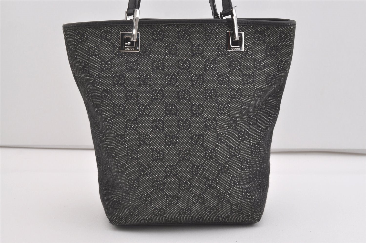 Authentic GUCCI Vintage Shoulder Tote Bag GG Canvas Leather 31244 Black 5370I