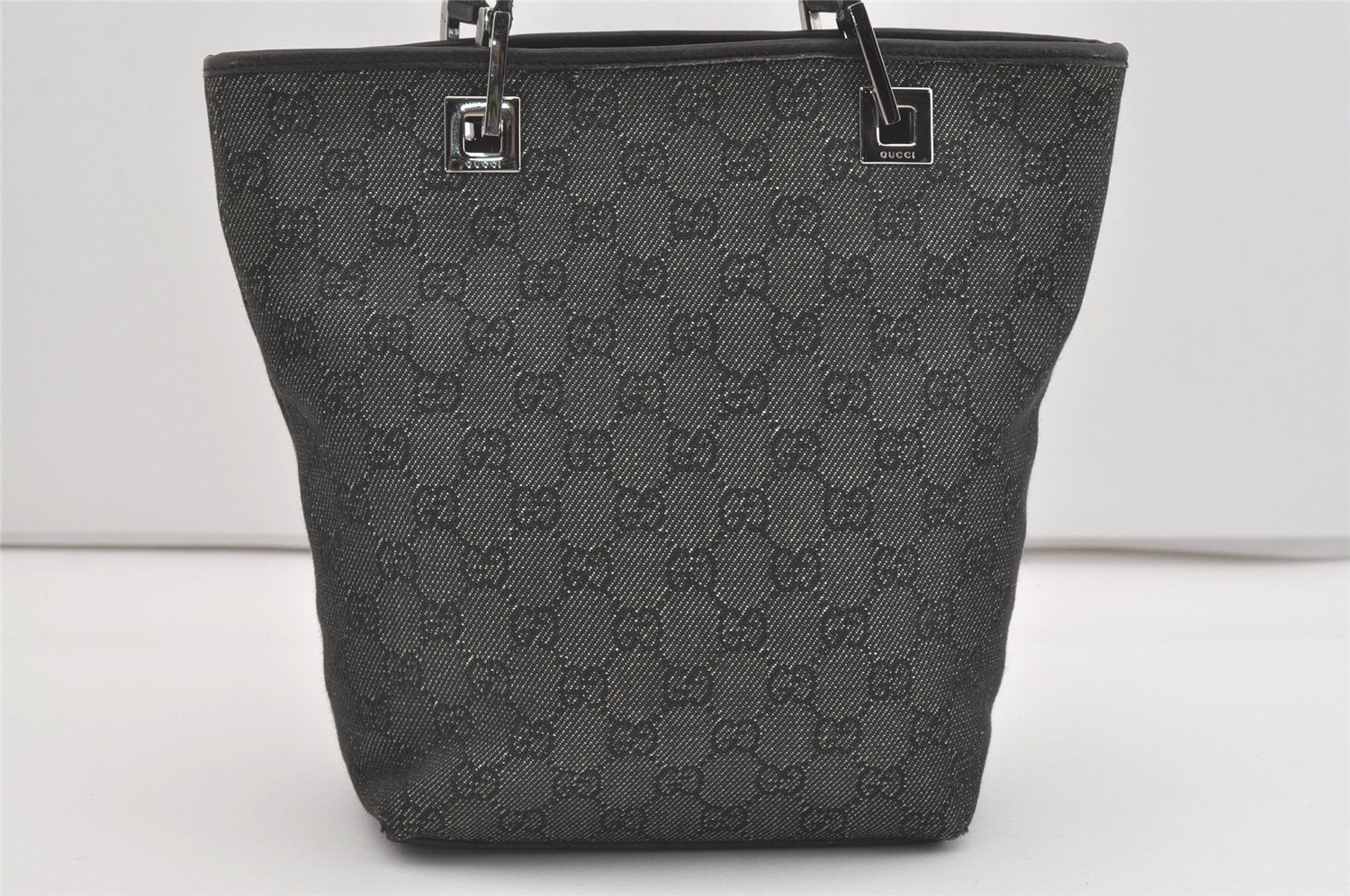Authentic GUCCI Vintage Shoulder Tote Bag GG Canvas Leather 31244 Black 5370I