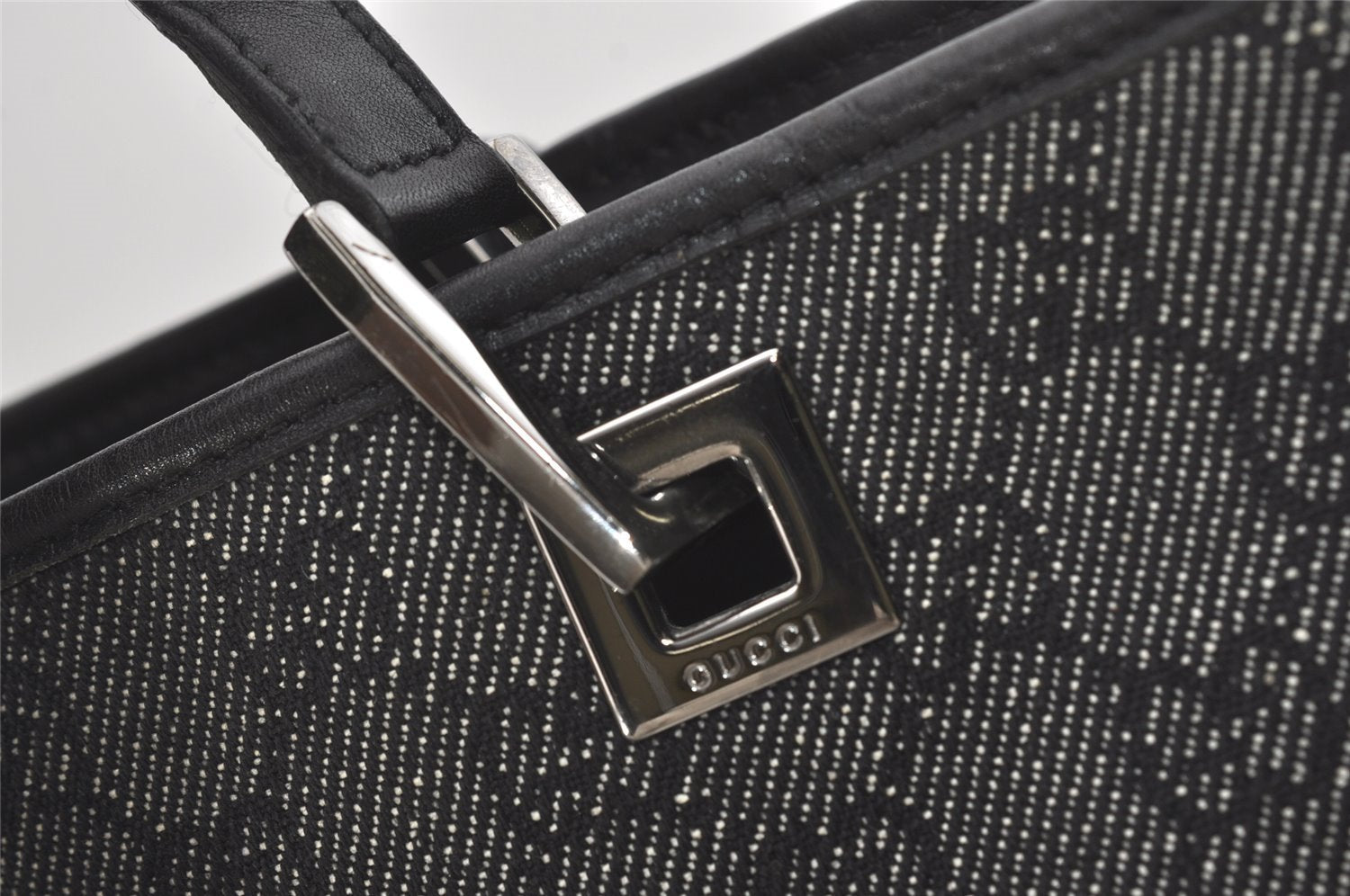 Authentic GUCCI Vintage Shoulder Tote Bag GG Canvas Leather 31244 Black 5370I