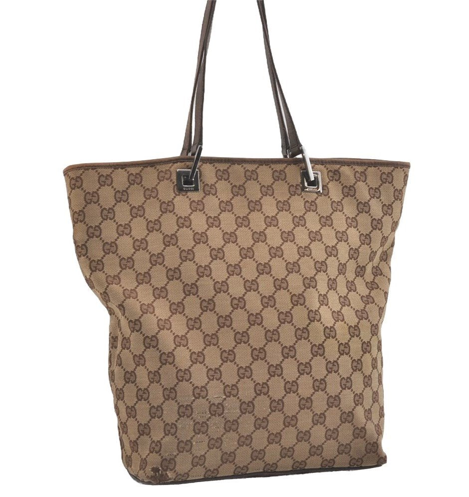Authentic GUCCI Vintage Shoulder Tote Bag GG Canvas Leather 31243 Brown 5371I