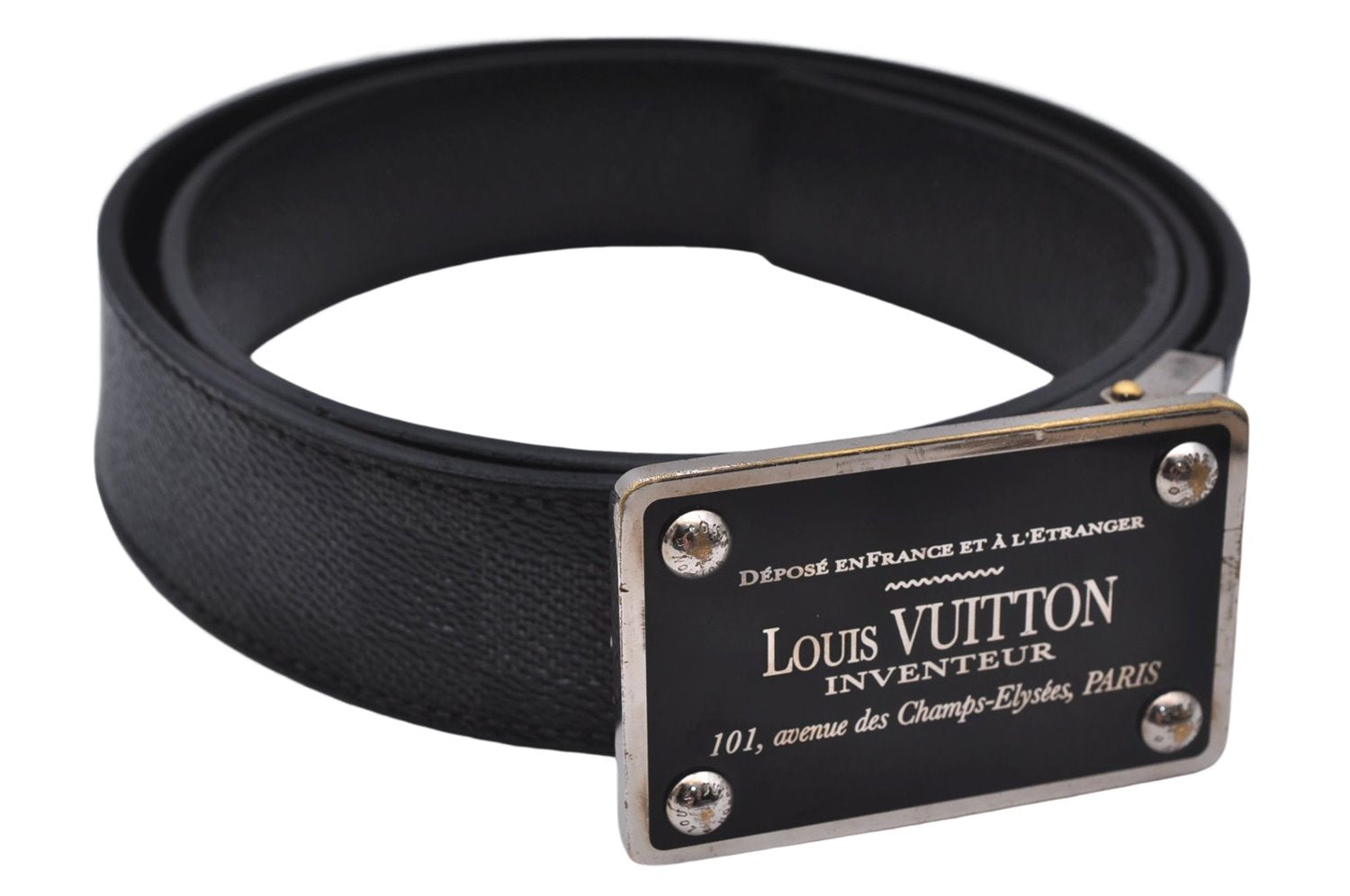 Auth Louis Vuitton Damier Graphite Ceinture Inventeur Belt 37.4