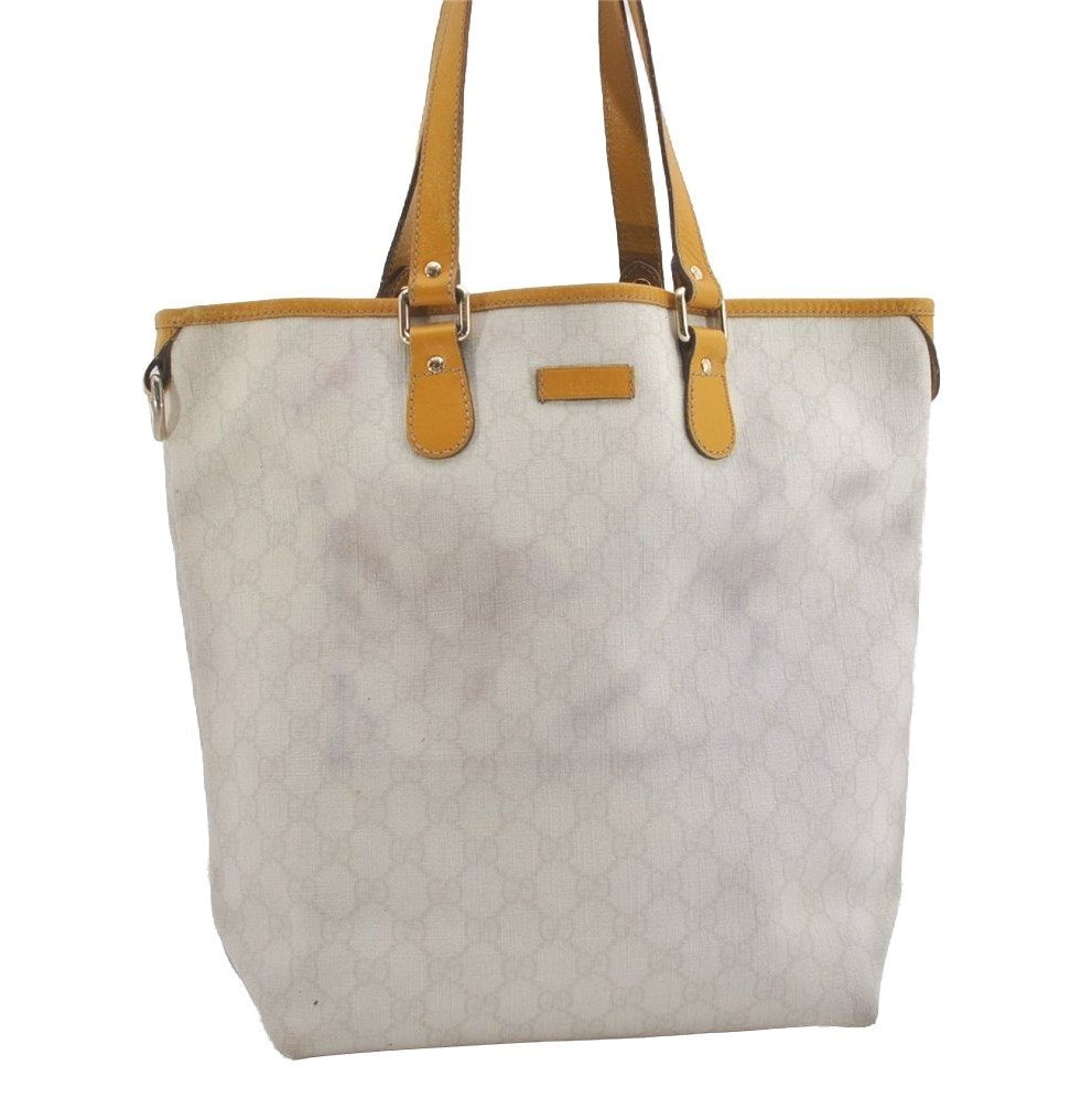 Authentic GUCCI Vintage Shoulder Tote Bag GG PVC Leather 189896 White 5372I